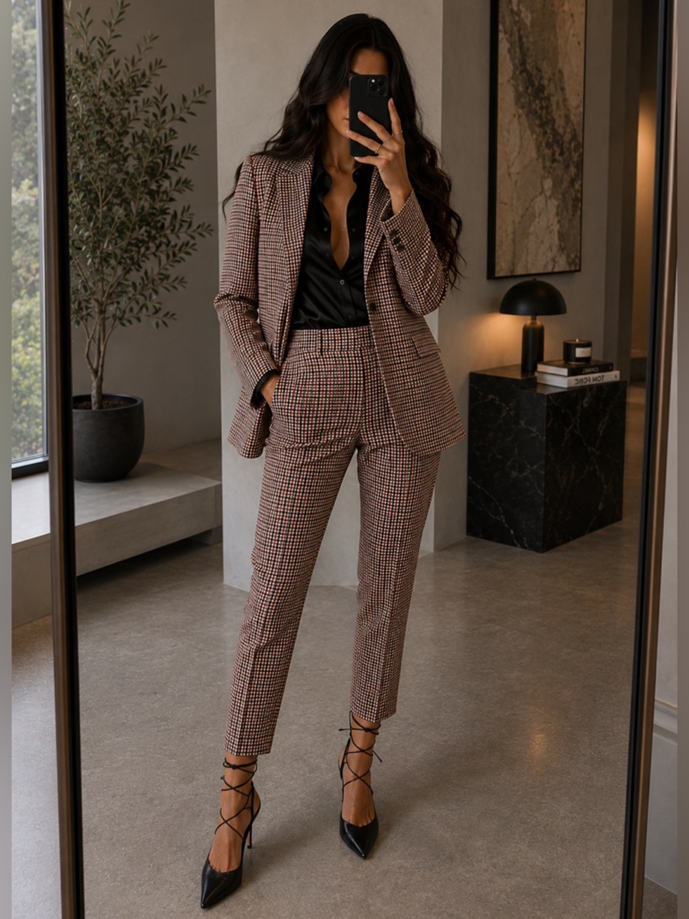 Balenciaga Check Stretch Wool Blazer Carrot Crop Trouser 2-Piece Pant Suit Set 4
